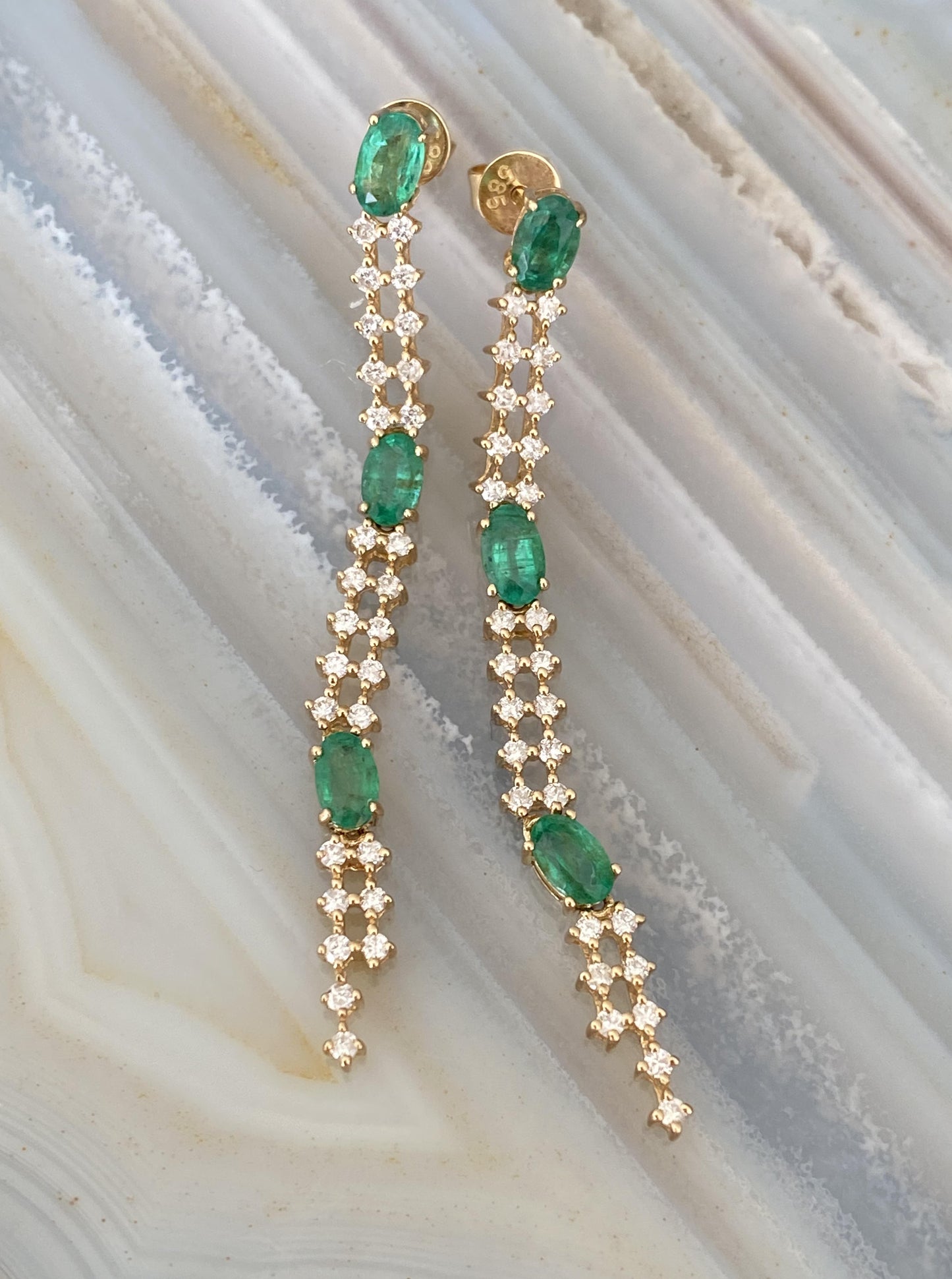 Emerald & Diamond Dangle Earrings