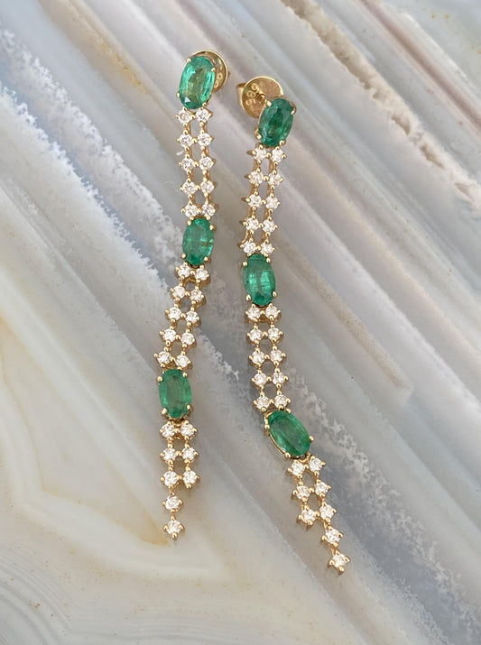 Emerald & Diamond Dangle Earrings