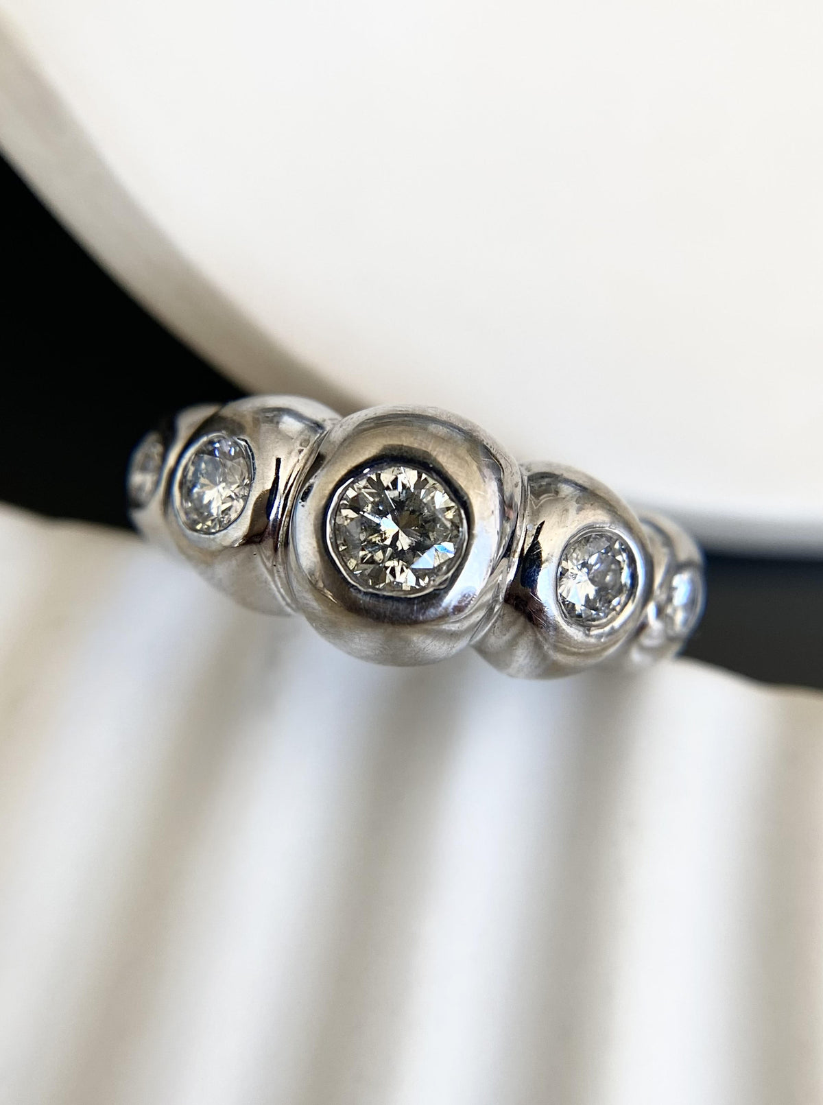 14K White Gold Bubble Diamond Ring Band