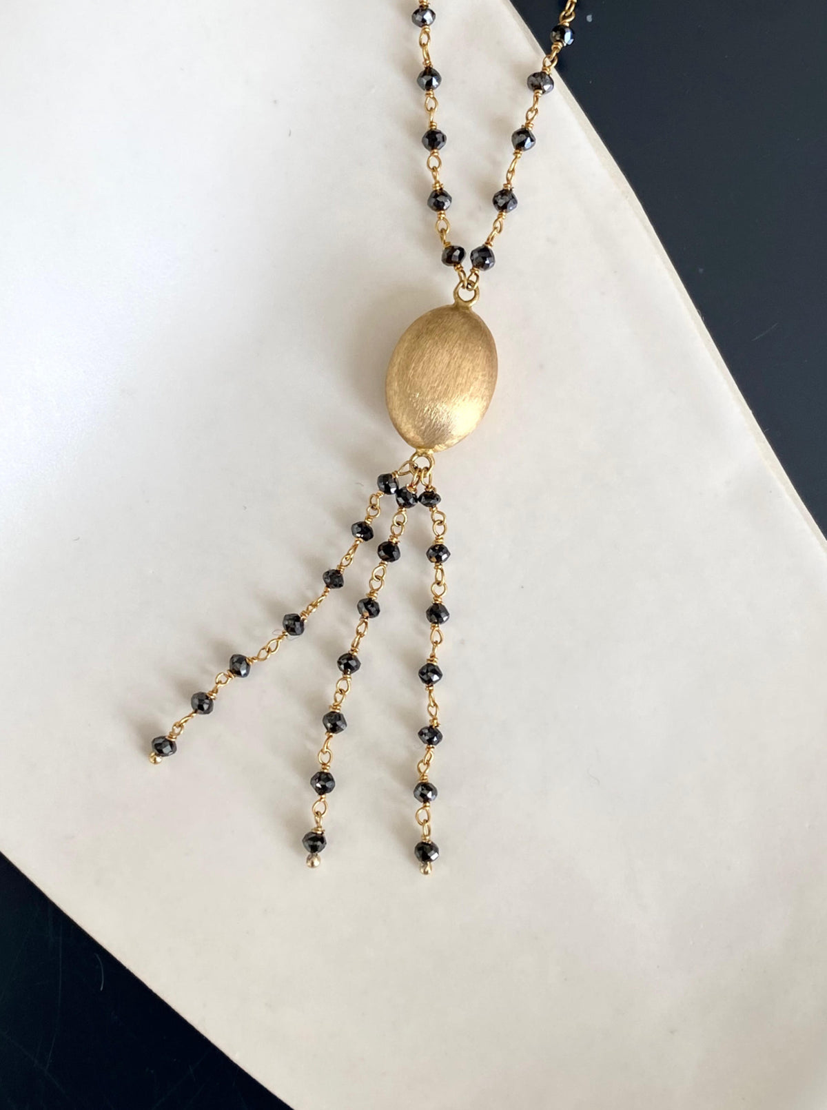 14K Black Diamond & Gold Nugget Lariat Necklace