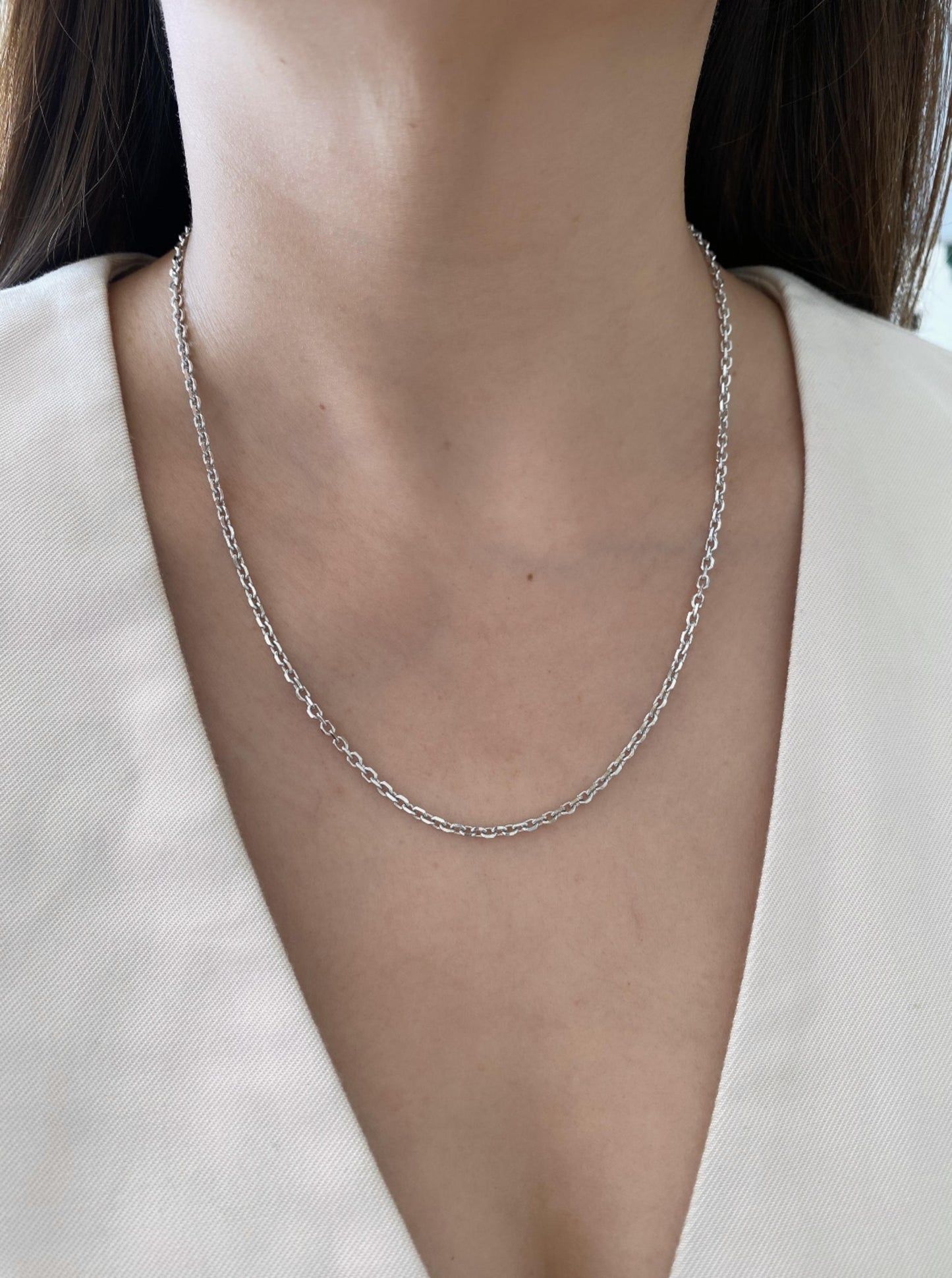 14K White Gold Cable Chain