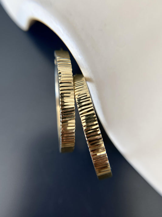 Flat Large Line Diamond Cut Hoops