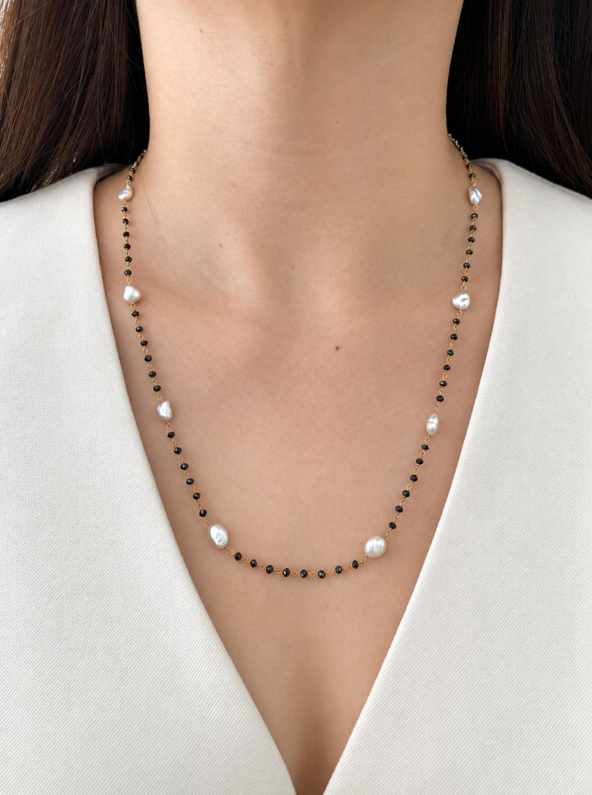 14K Black Diamond Beaded Chain with Pearls