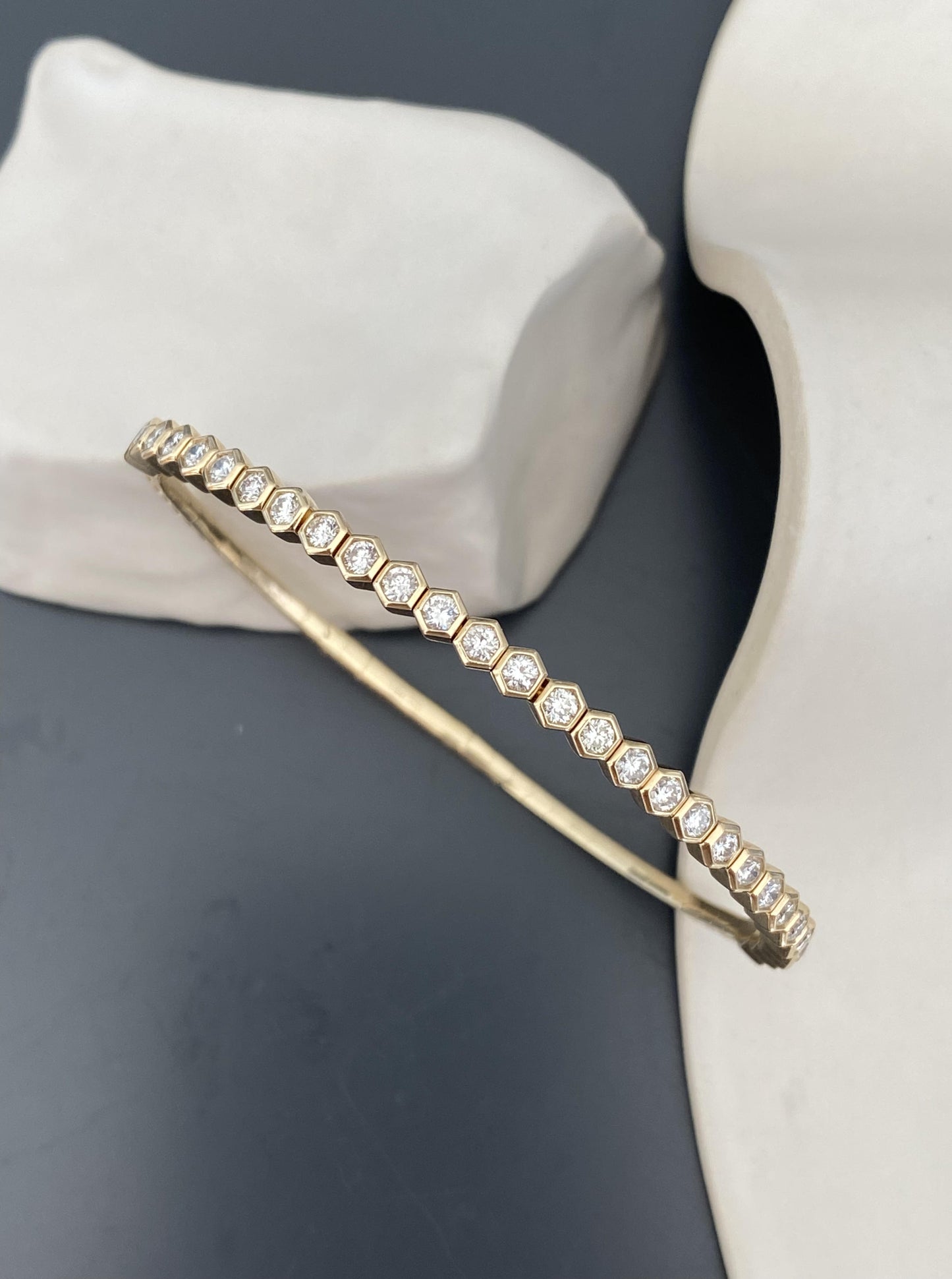 14K Honey Comb Diamond Bangle