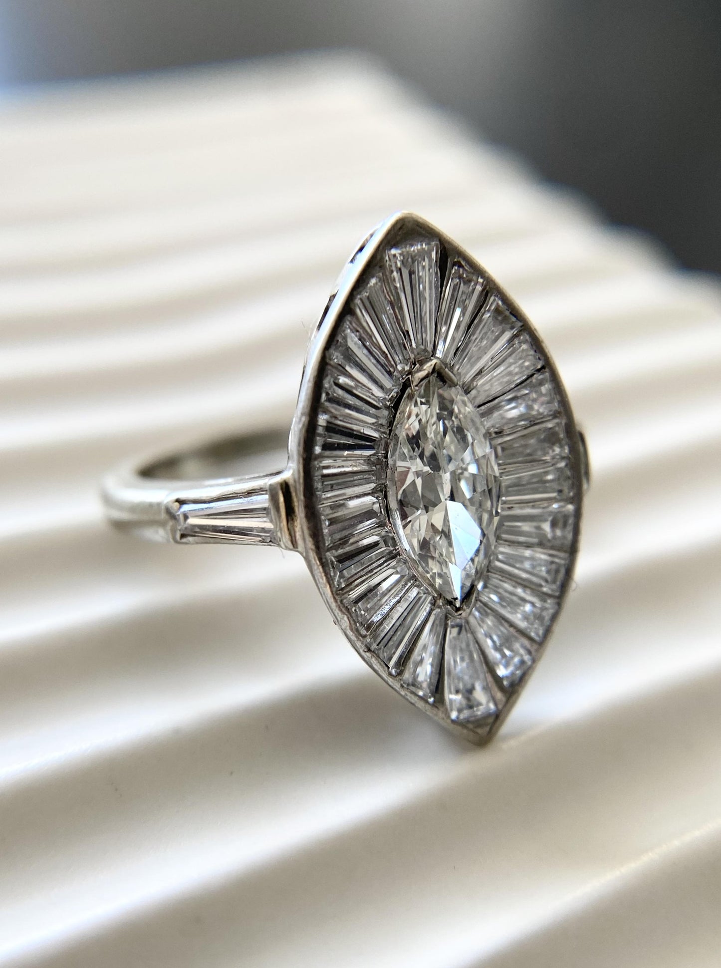 Marquise Tapered Diamond Halo Ring