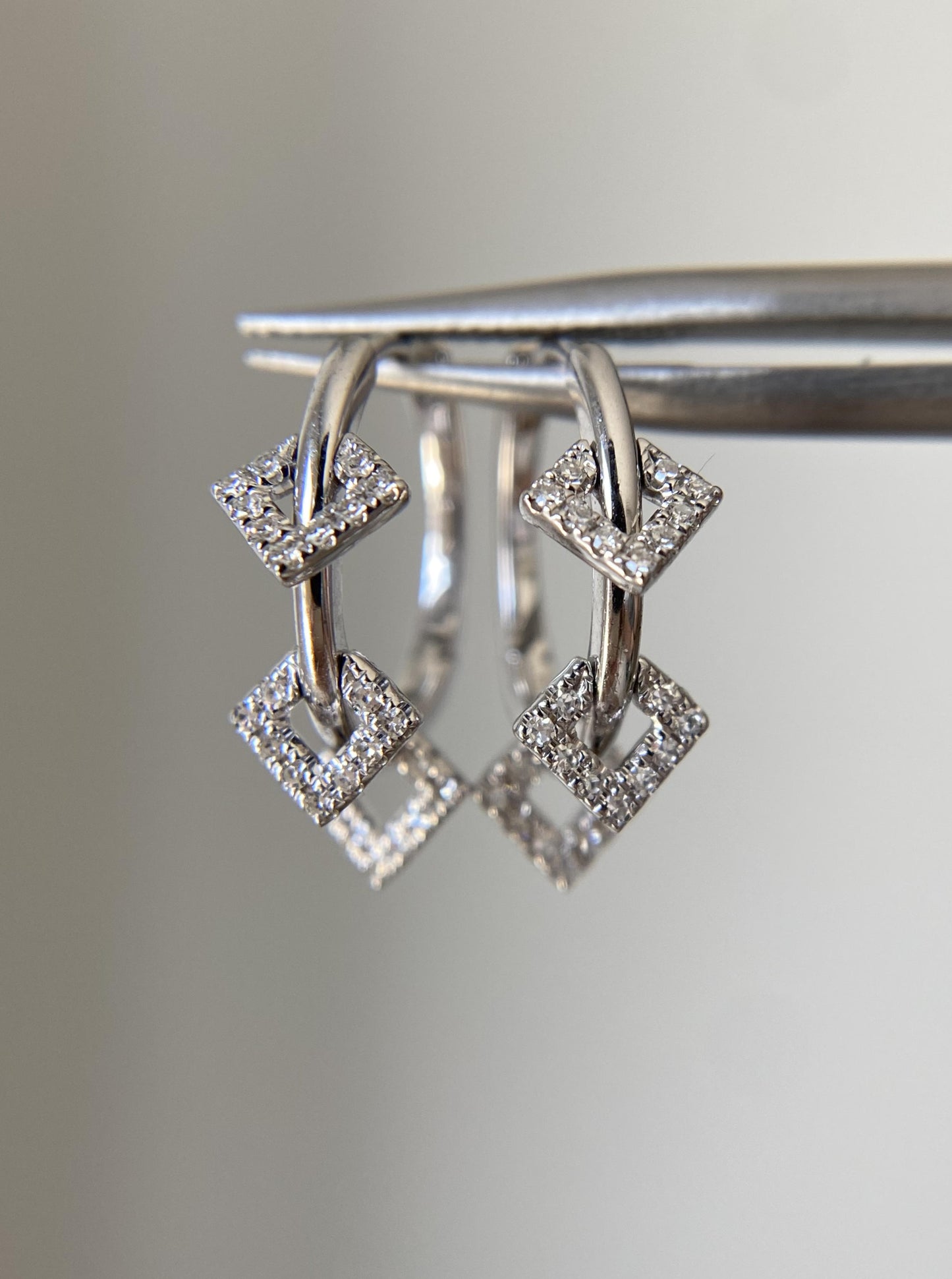 White Gold Dangle Diamond Hoops