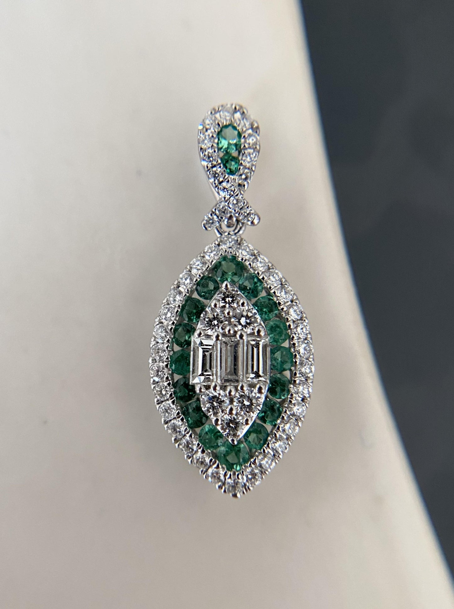 Marquise Shape Emerald Diamond Halo Pendant