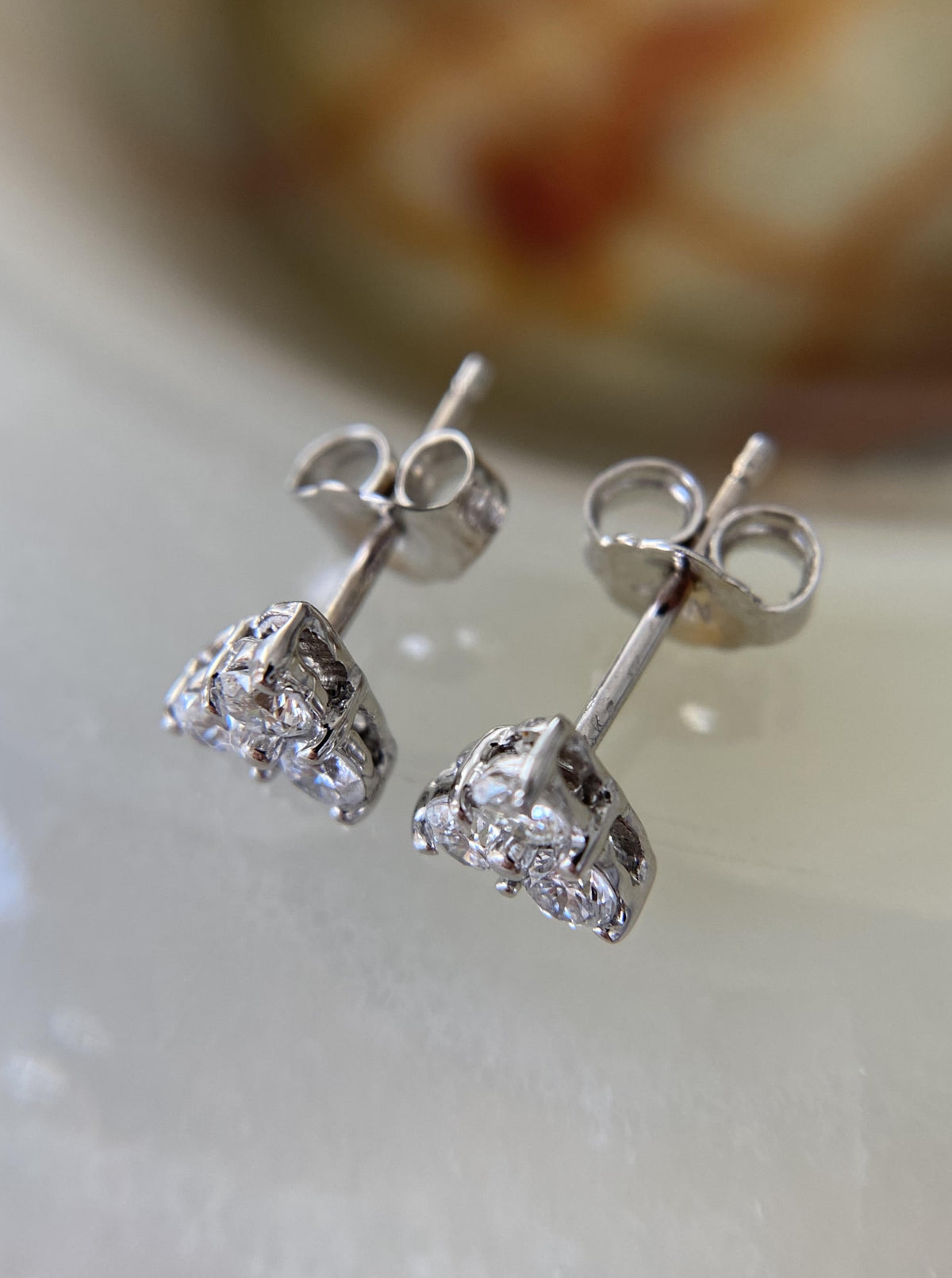 14K White Gold Triangle Diamond Studs