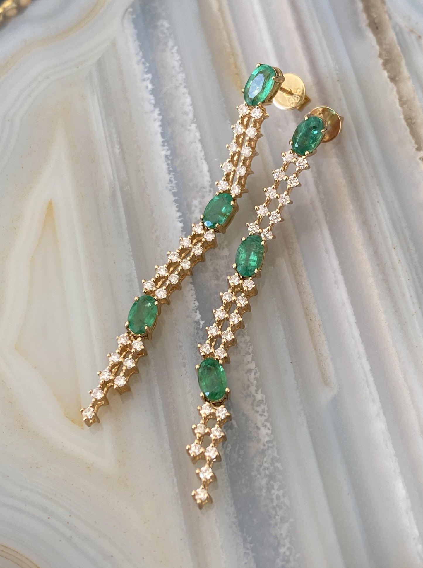 Emerald & Diamond Dangle Earrings