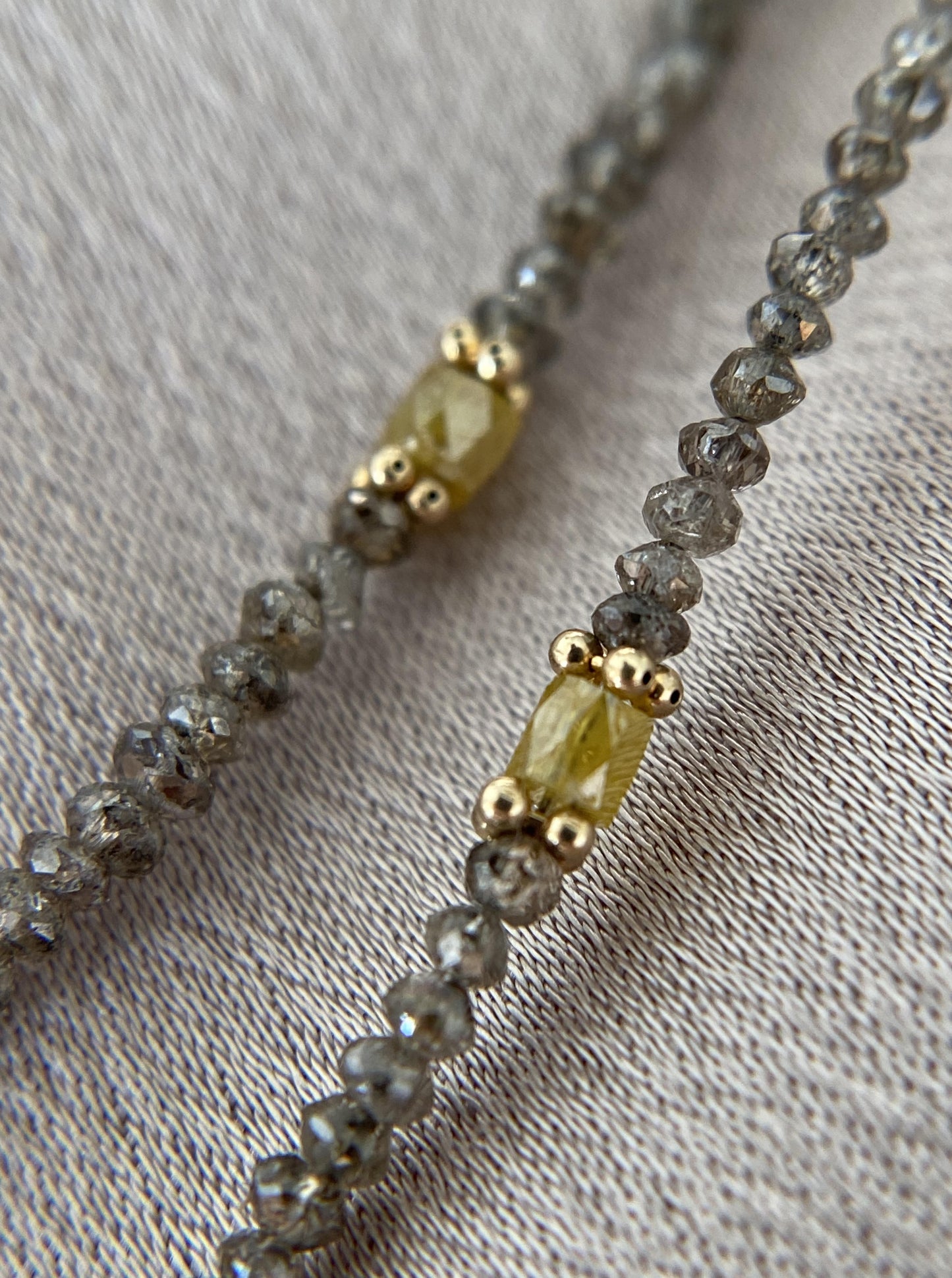 14K Salt Pepper & Yellow Beaded Diamond Chain