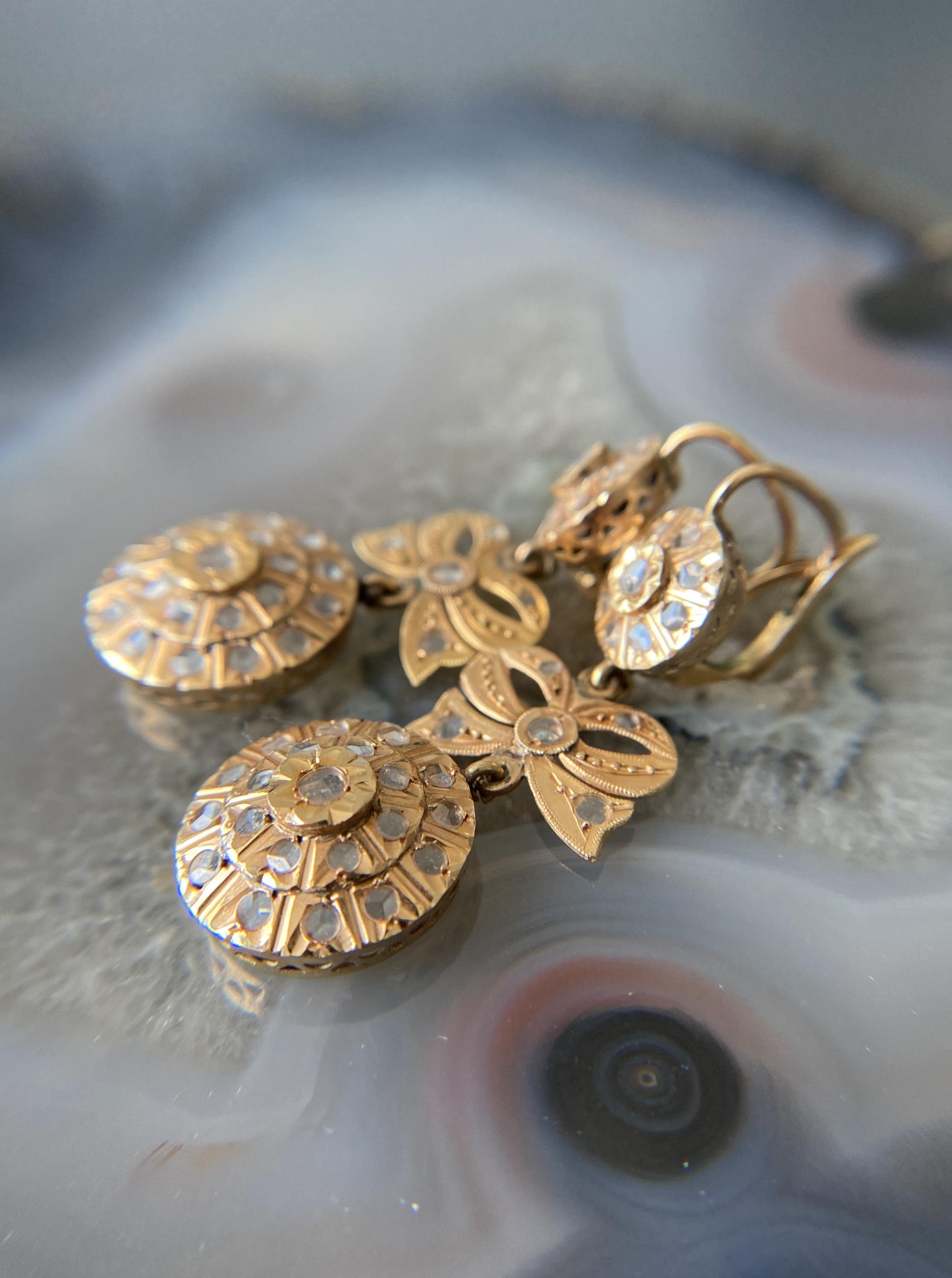 Vintage Bowtie Rose Cut White Sapphire chandelier earrings