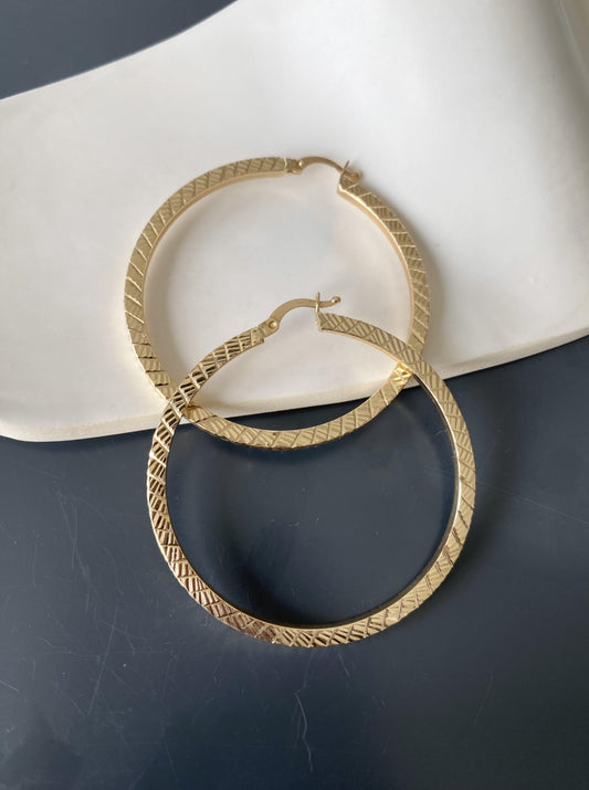 Large Diamond Cut Gold Hoops
