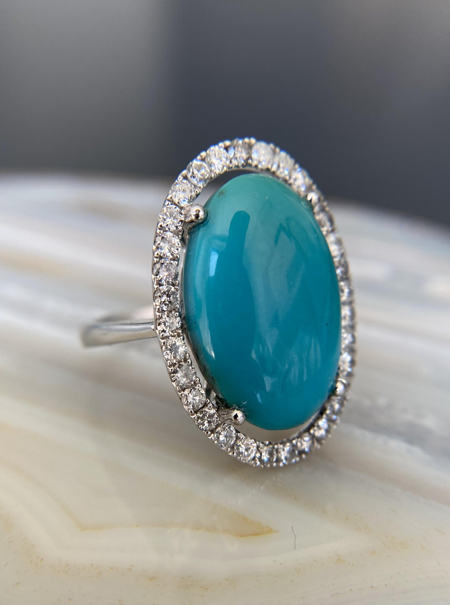 Statement Turquoise Ring with Diamond Halo