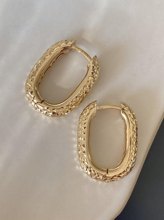 Semi Oval Diamond Cut Hoops