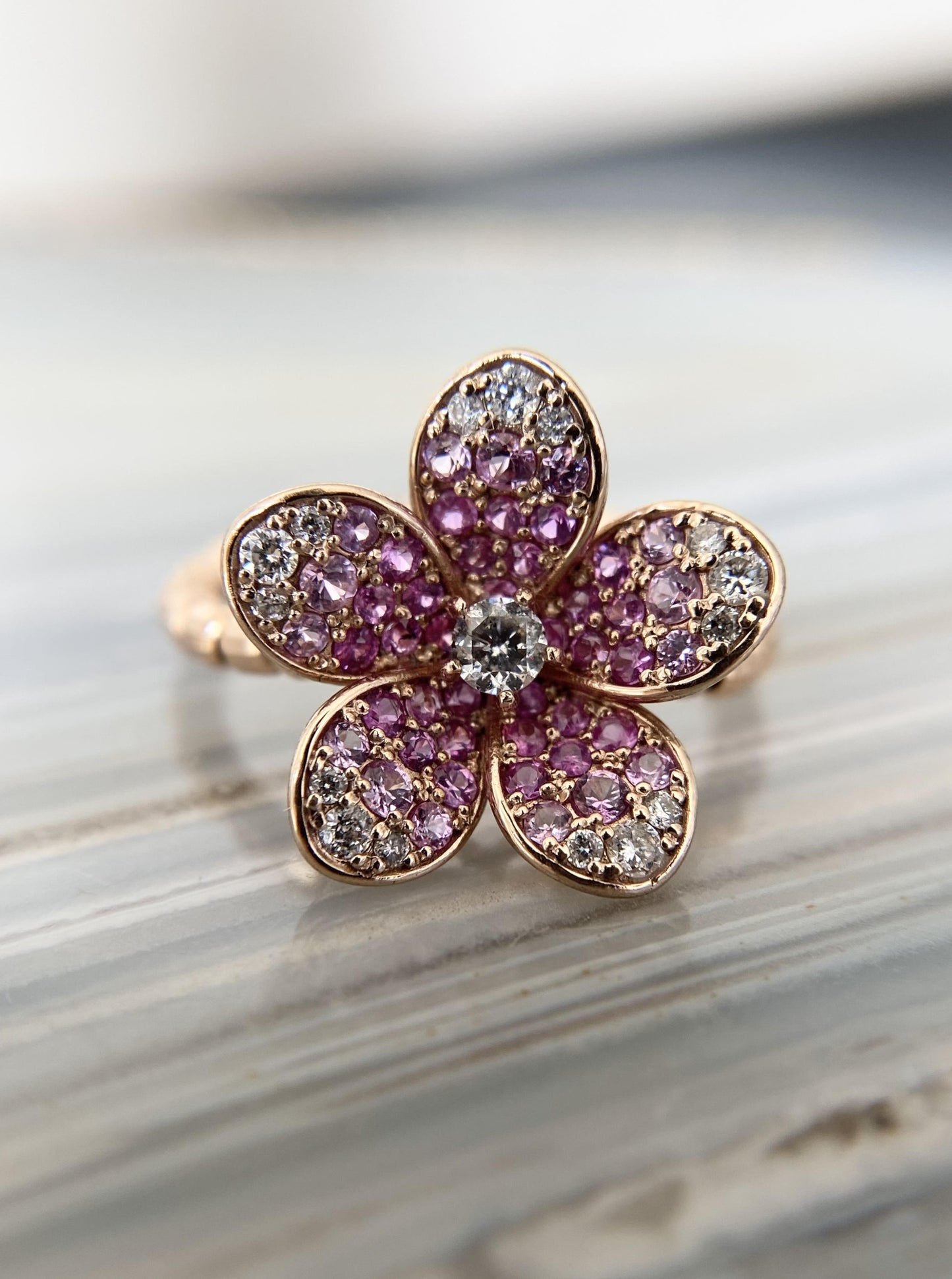 Pink Sapphire Flower Ring