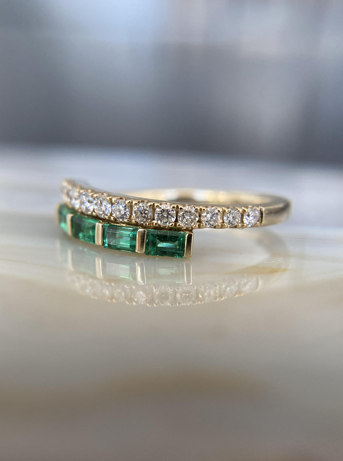 14K Emerald Baguette and Diamond Band