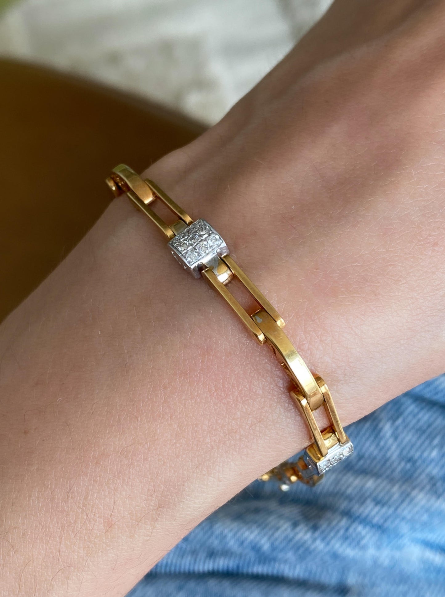 Vintage Link Diamond Square station Bracelet