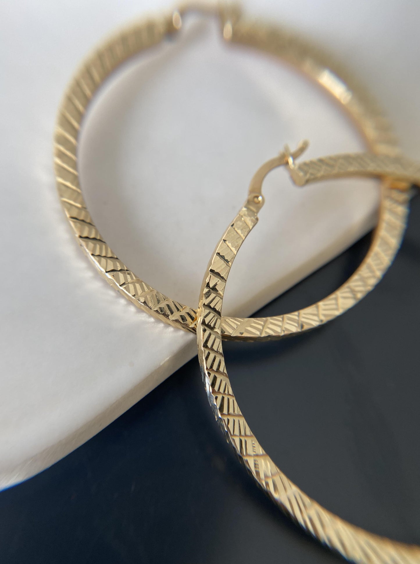 Large Diamond Cut Gold Hoops