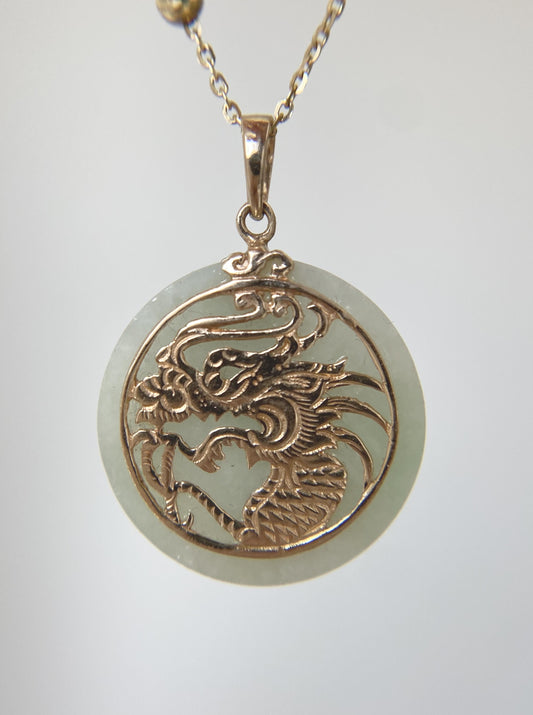 14K Dragon & Quartz Pendant