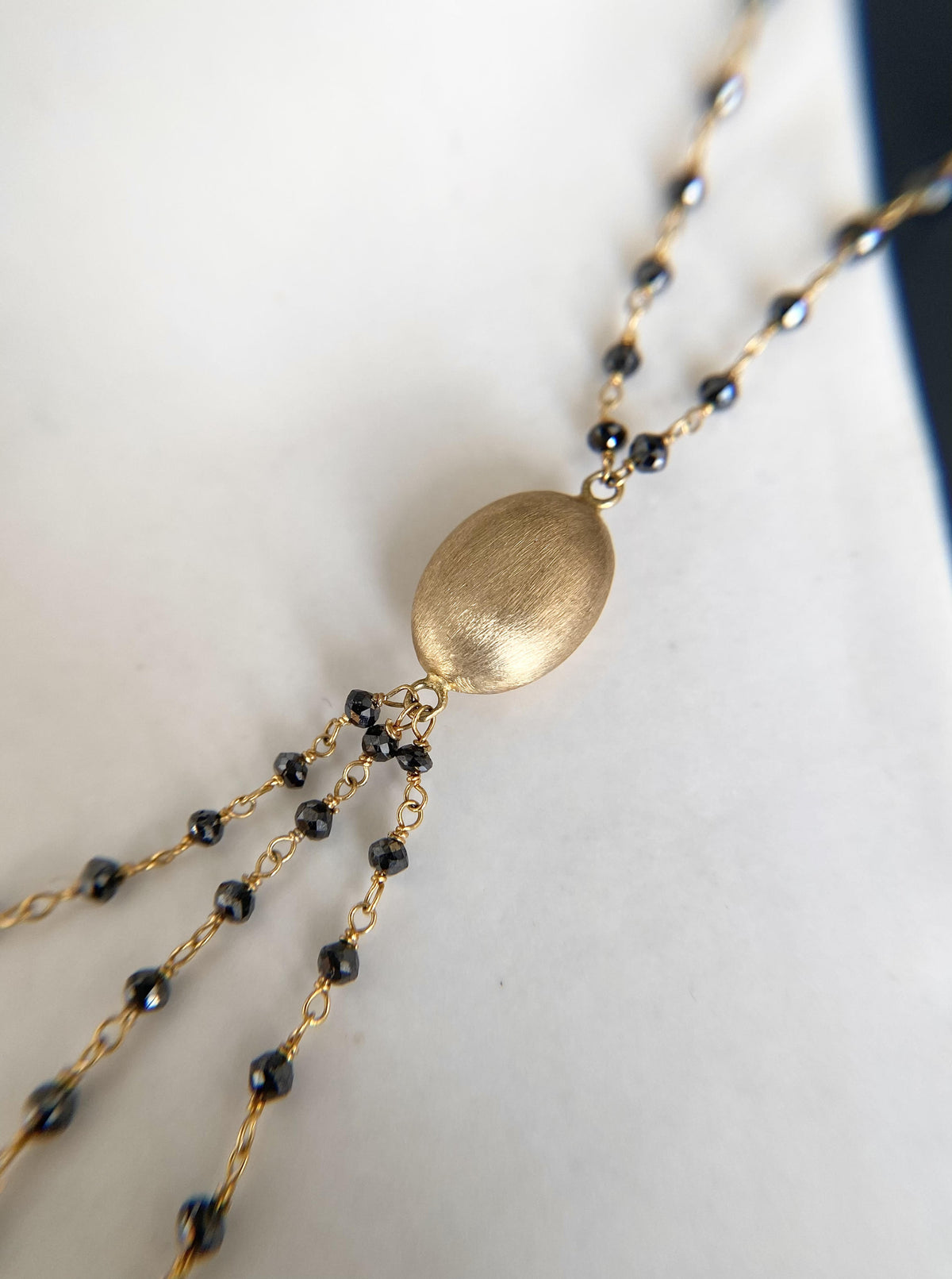 14K Black Diamond & Gold Nugget Lariat Necklace