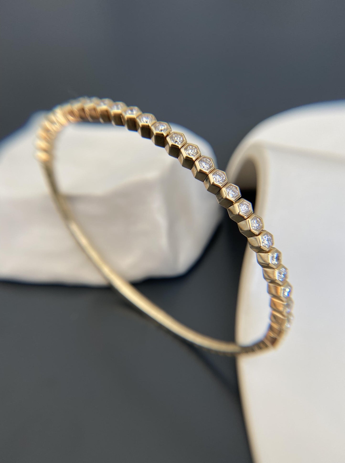 14K Honey Comb Diamond Bangle