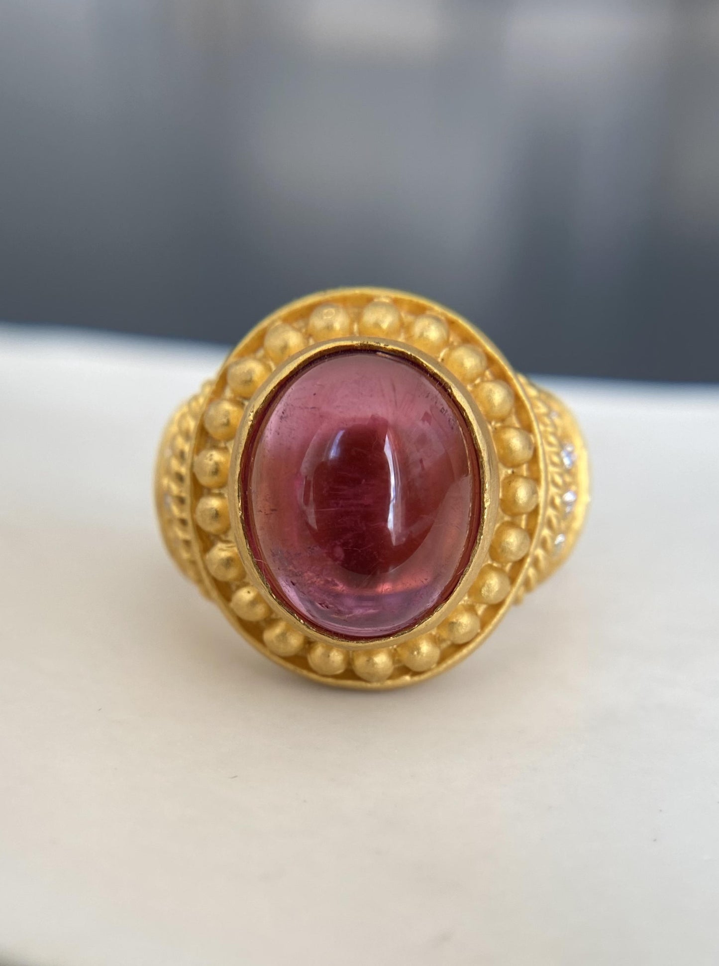 24K Cabochon Rubellite Tourmaline Ring
