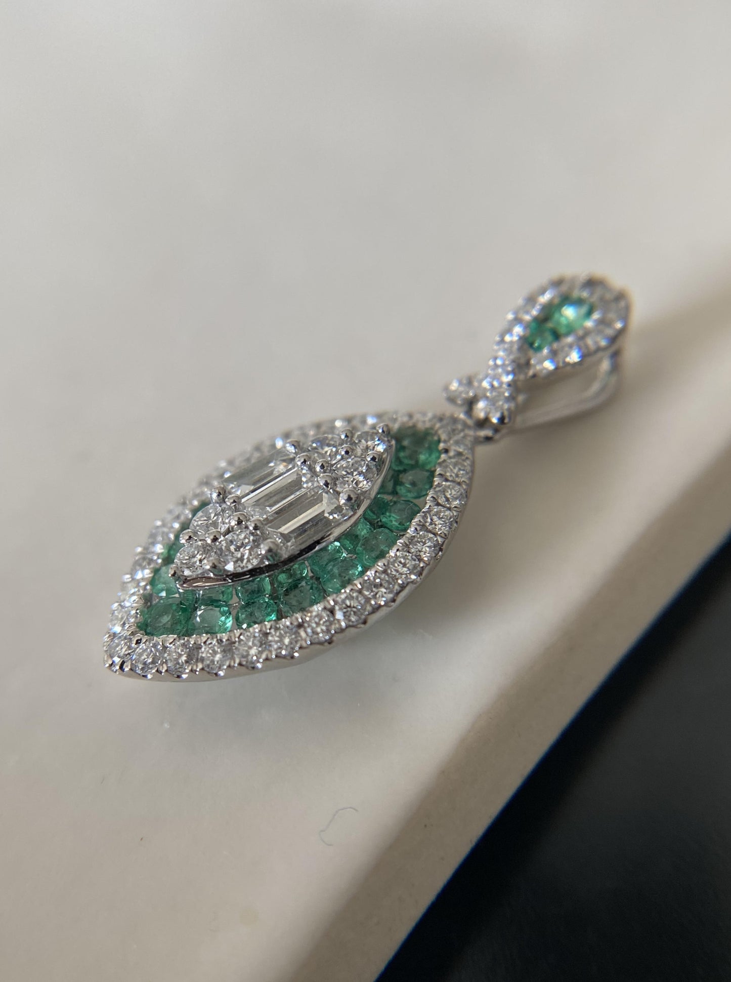 Marquise Shape Emerald Diamond Halo Pendant