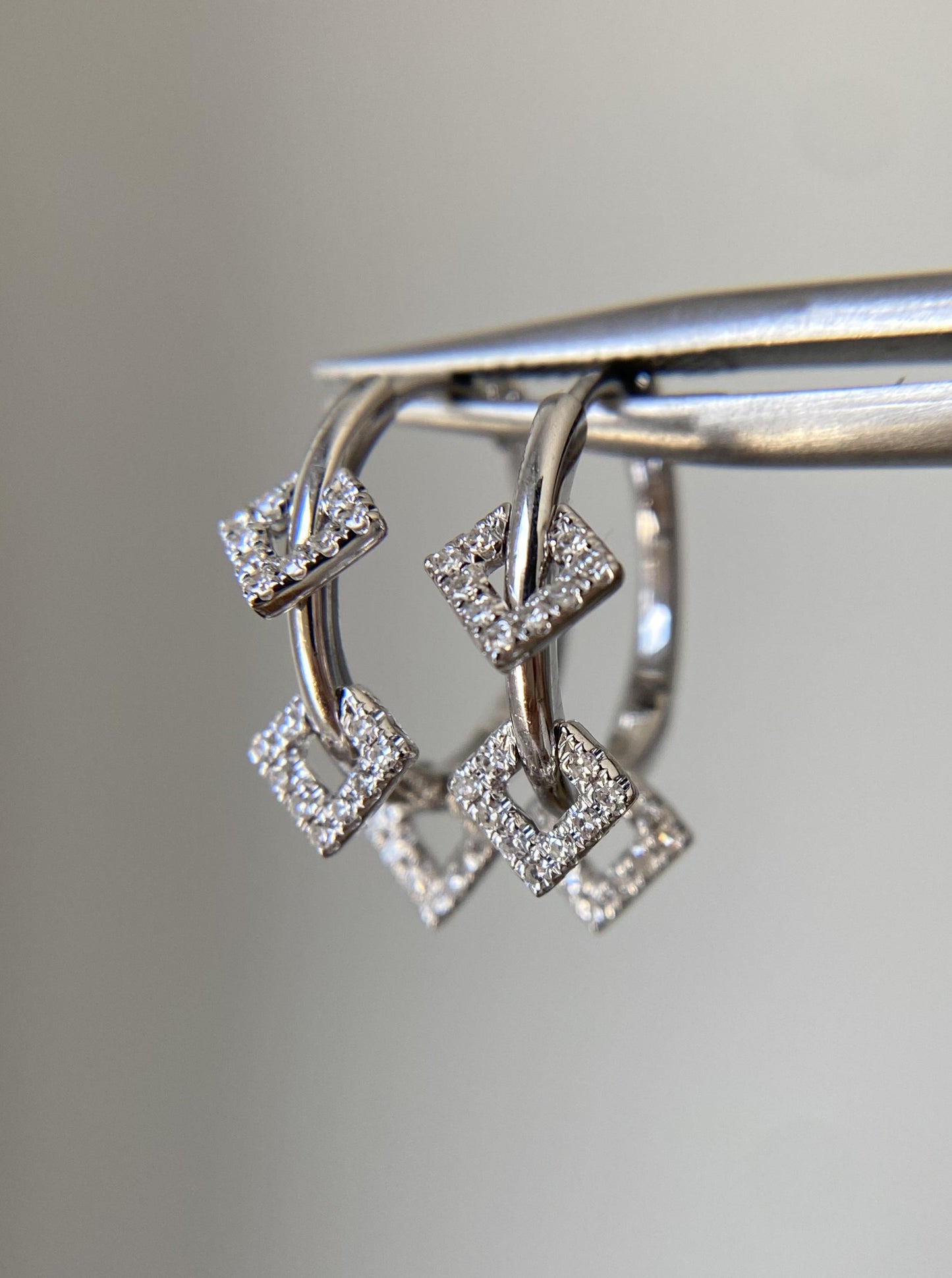 White Gold Dangle Diamond Hoops