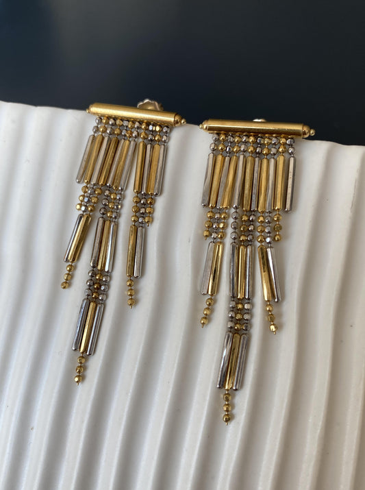 White & Yellow Gold Tassel Earrings