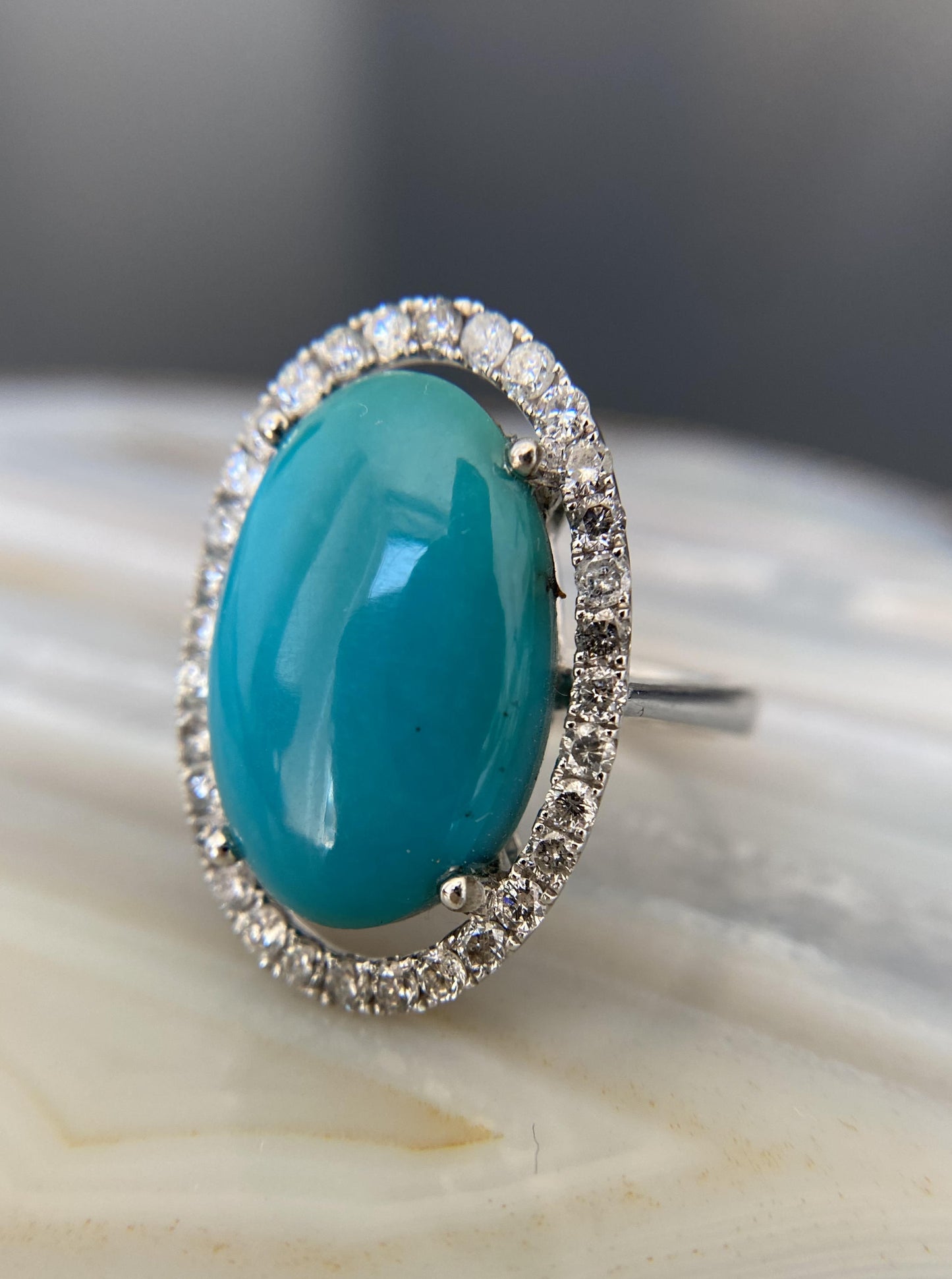 Statement Turquoise Ring with Diamond Halo