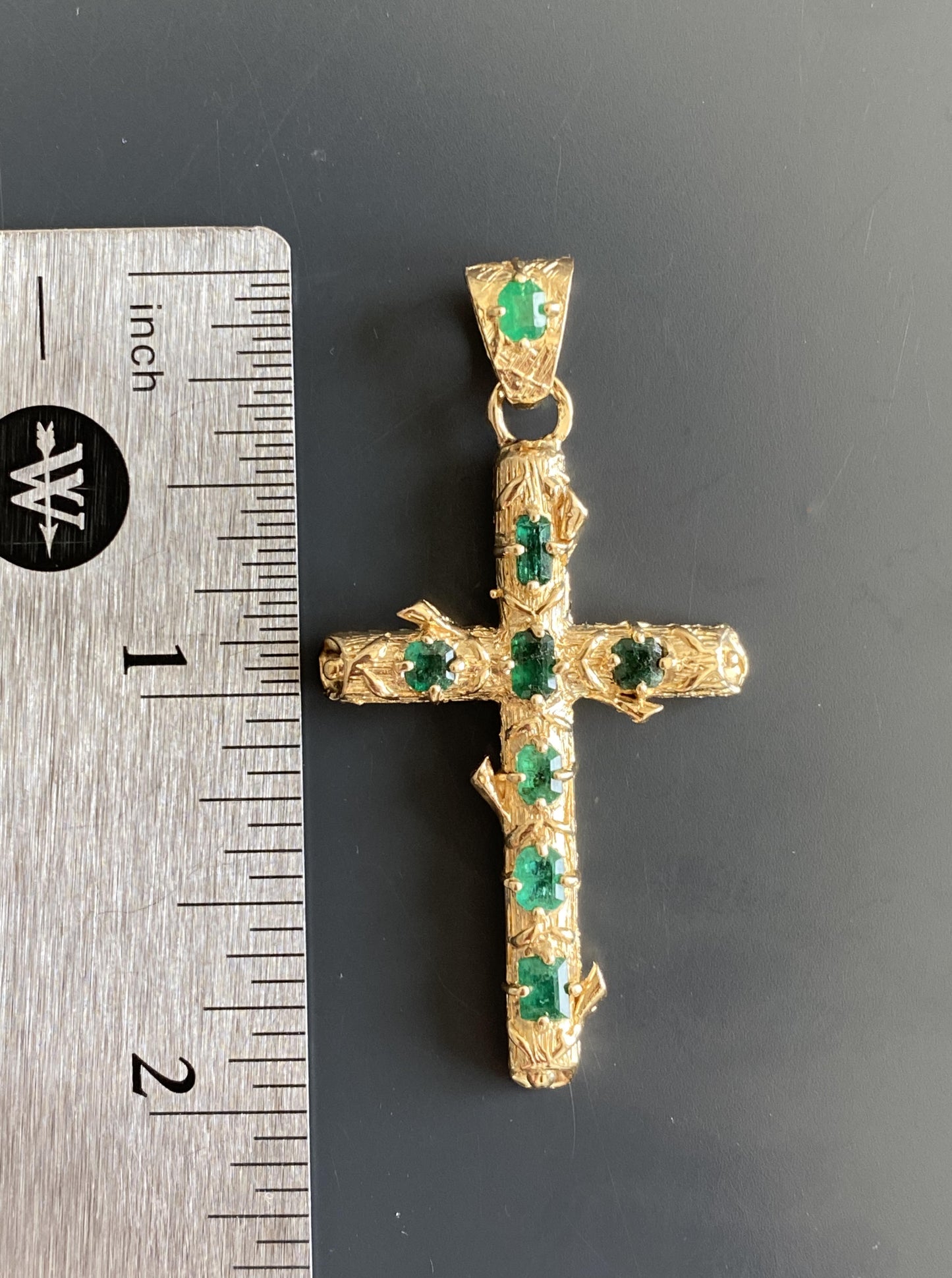 Emerald Cross Pendant with Wood Details