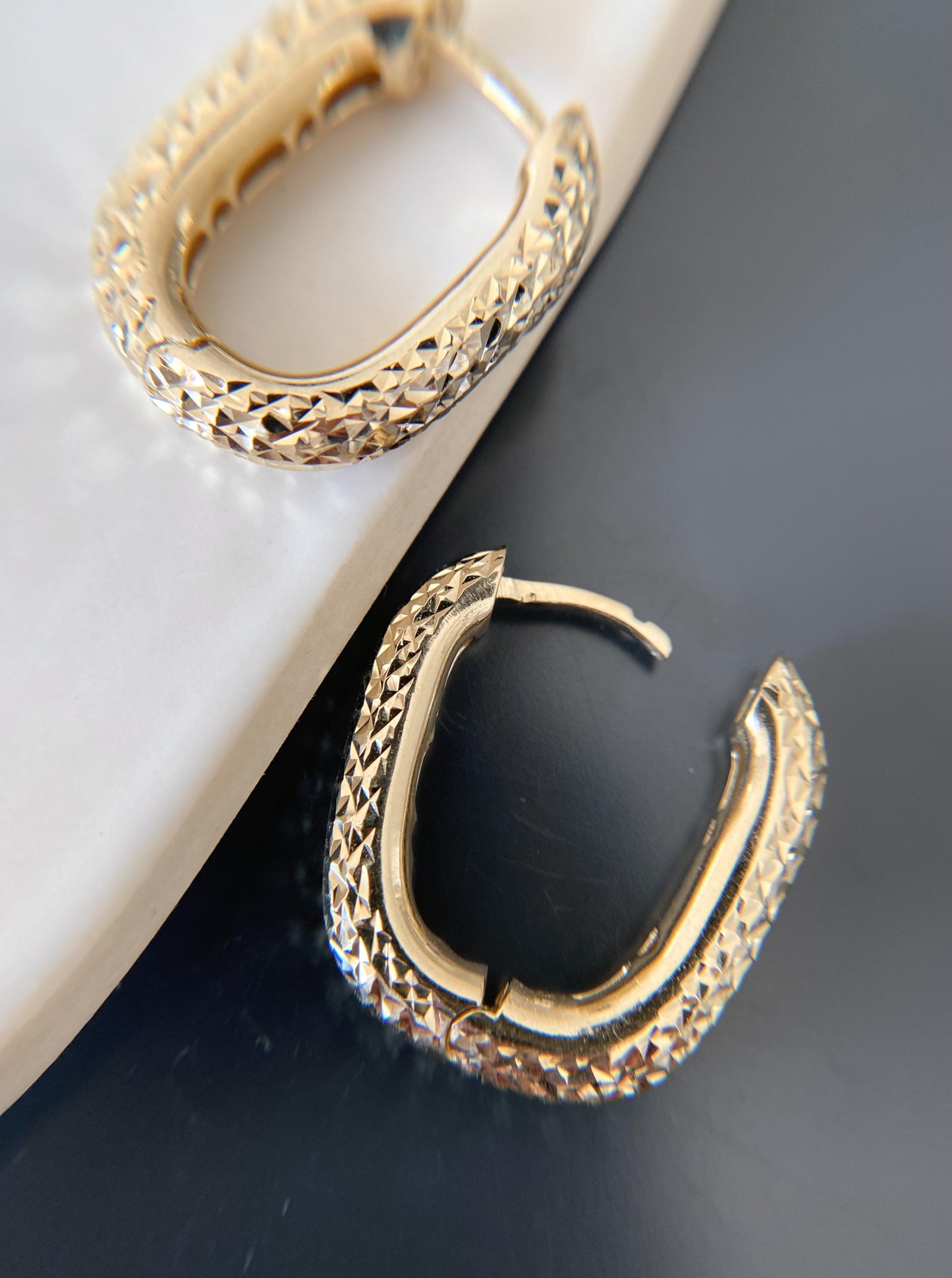 Semi Oval Diamond Cut Hoops