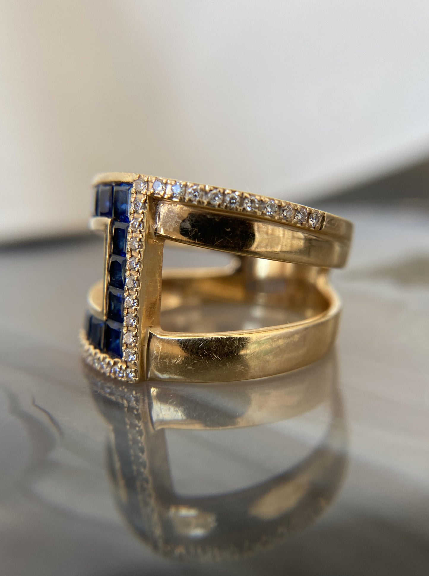 Estate Princess Cut Sapphire Diamond Ring