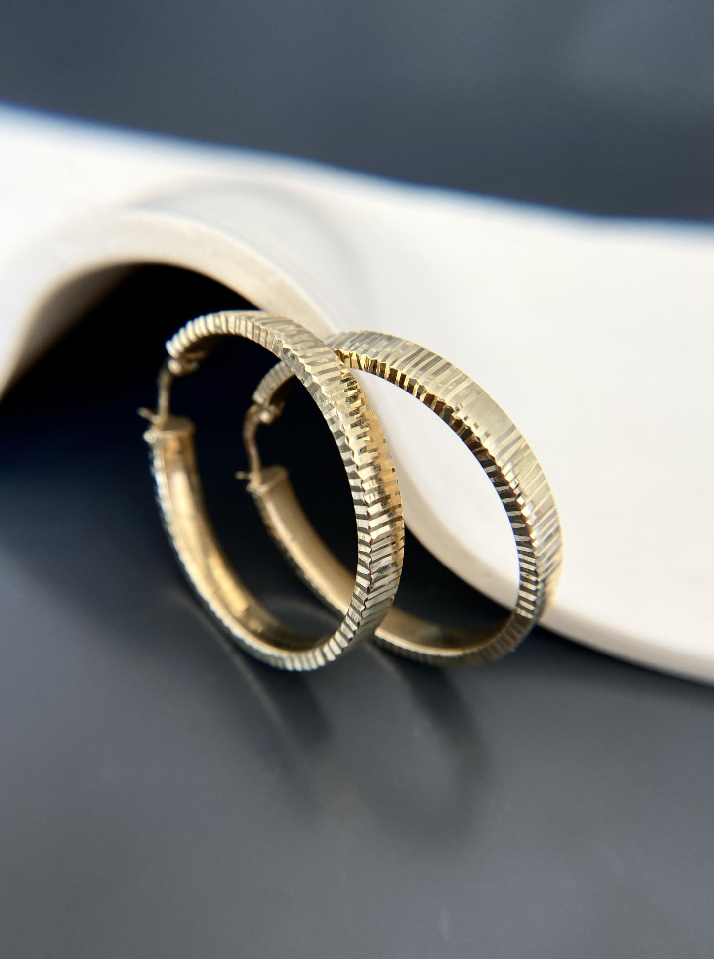 Flat Large Line Diamond Cut Hoops