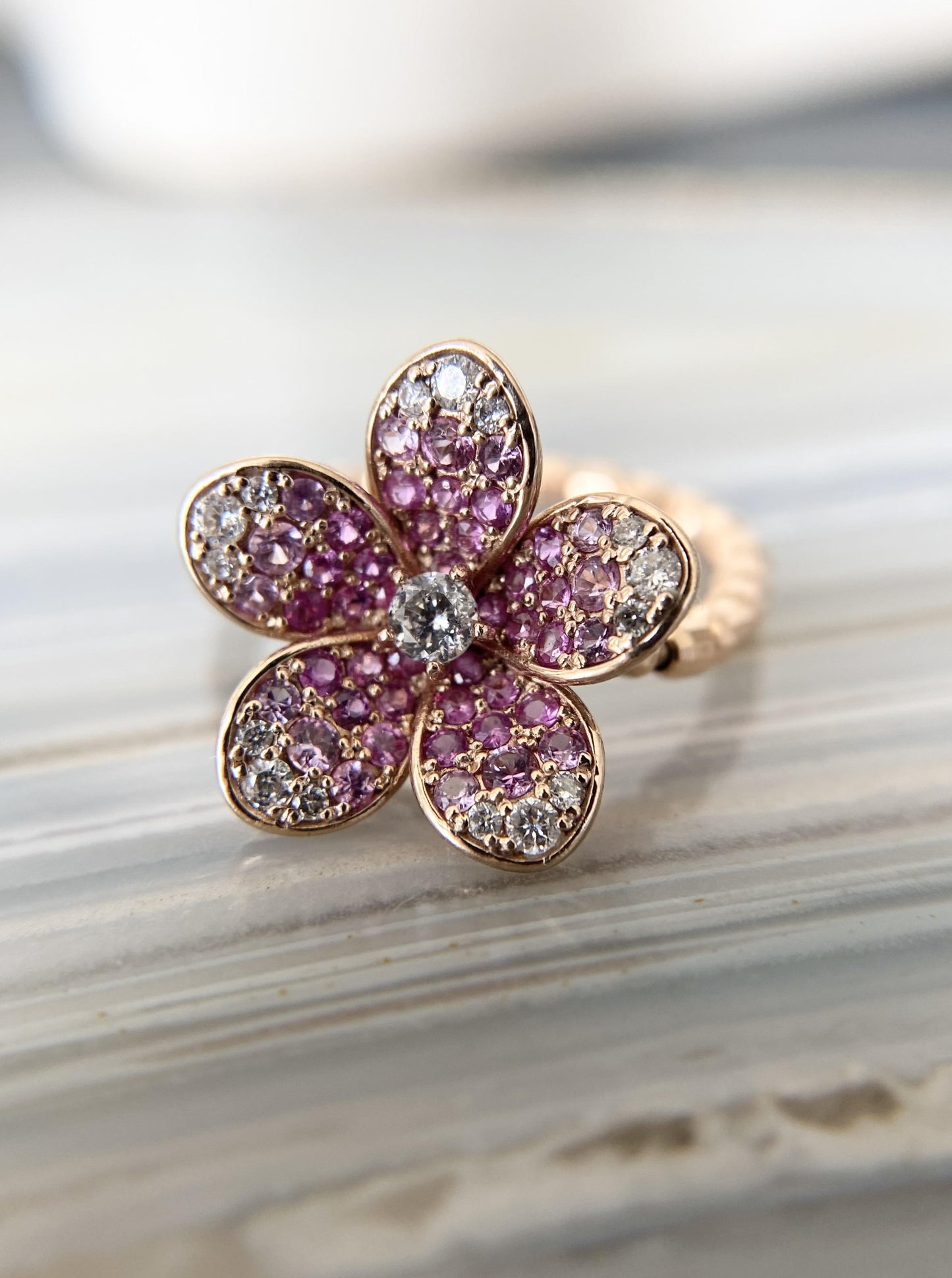 Pink Sapphire Flower Ring