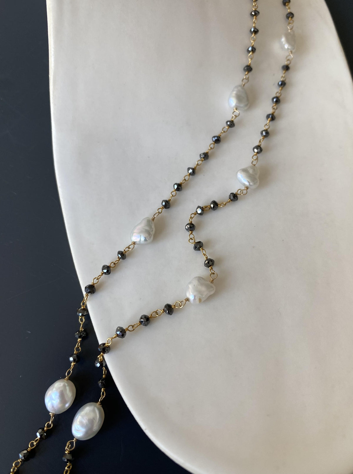 14K Black Diamond Beaded Chain with Pearls
