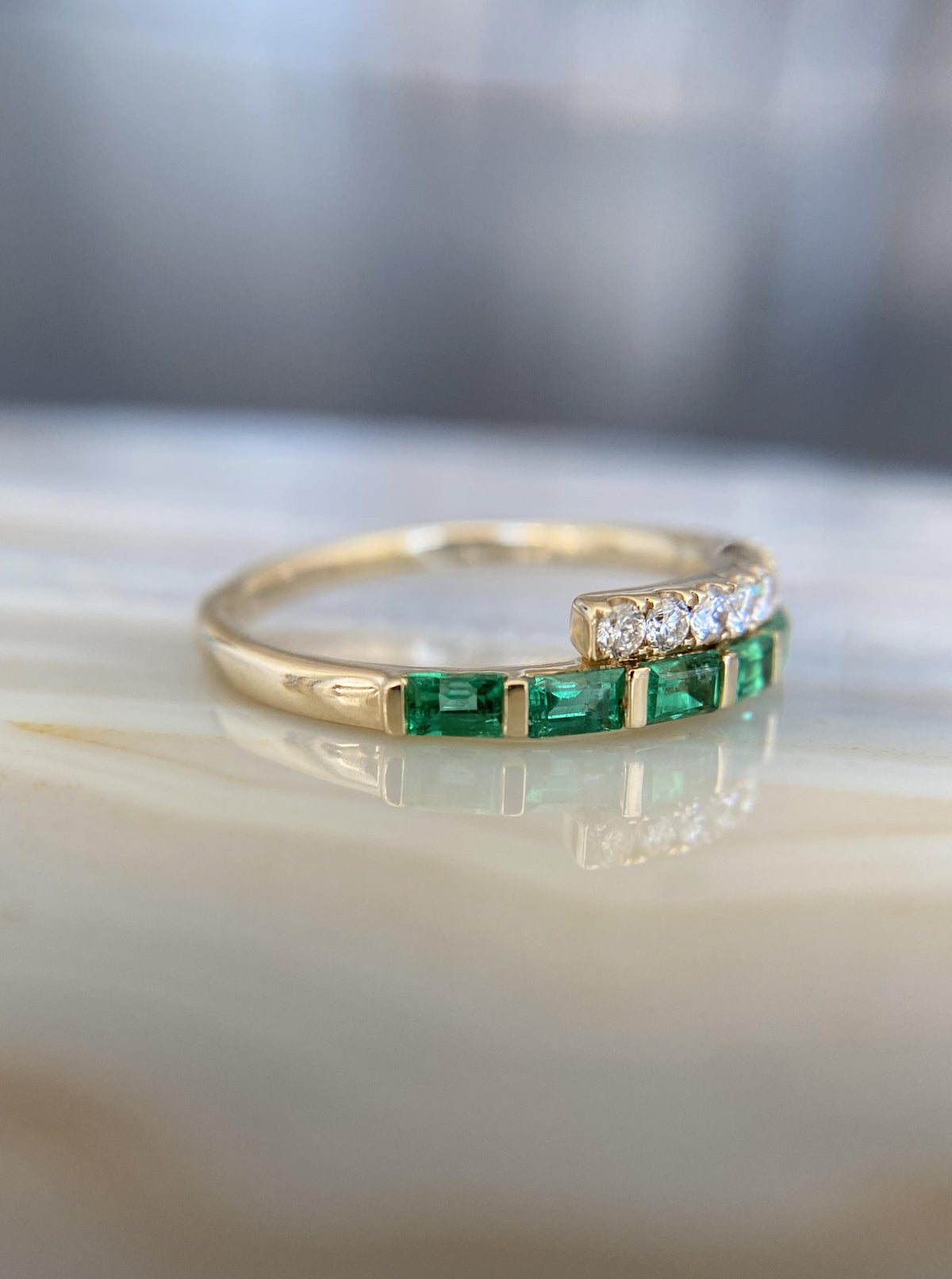 14K Emerald Baguette and Diamond Band