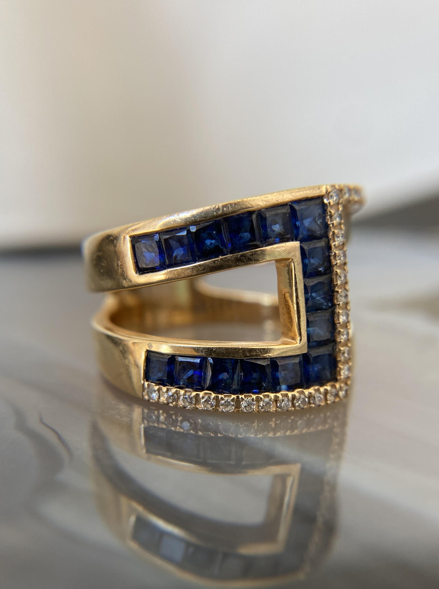Estate Princess Cut Sapphire Diamond Ring