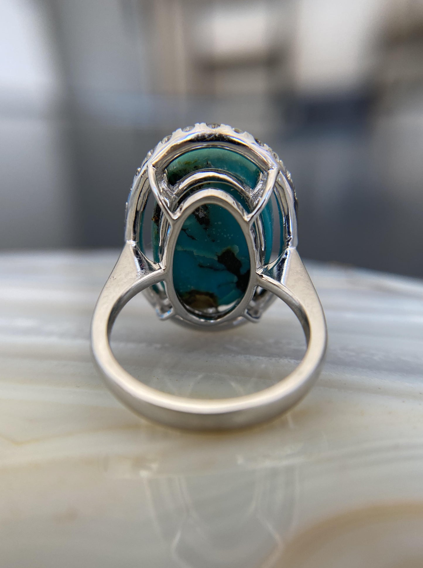 Statement Turquoise Ring with Diamond Halo