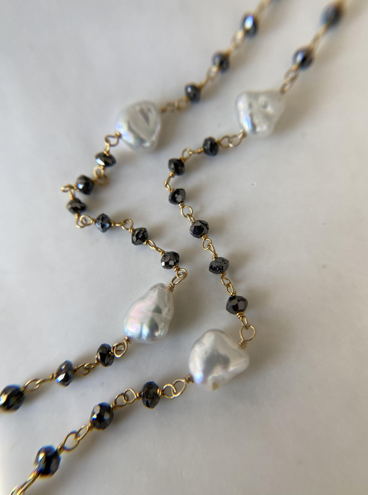 14K Black Diamond Beaded Chain with Pearls
