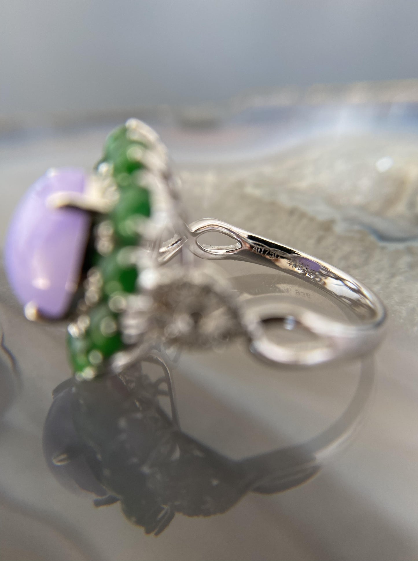 Lavender with Green Halo Jade Ring