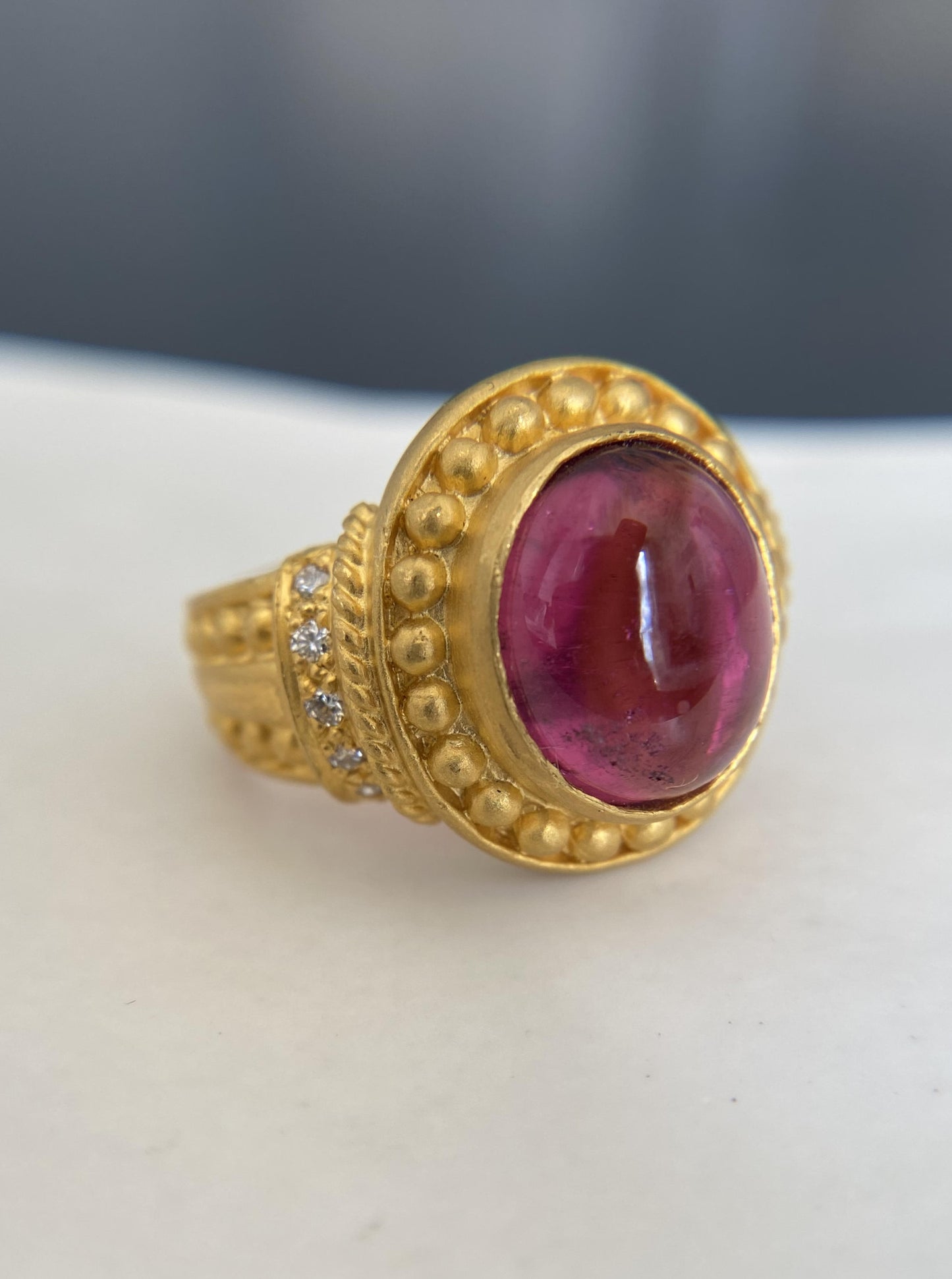 24K Cabochon Rubellite Tourmaline Ring