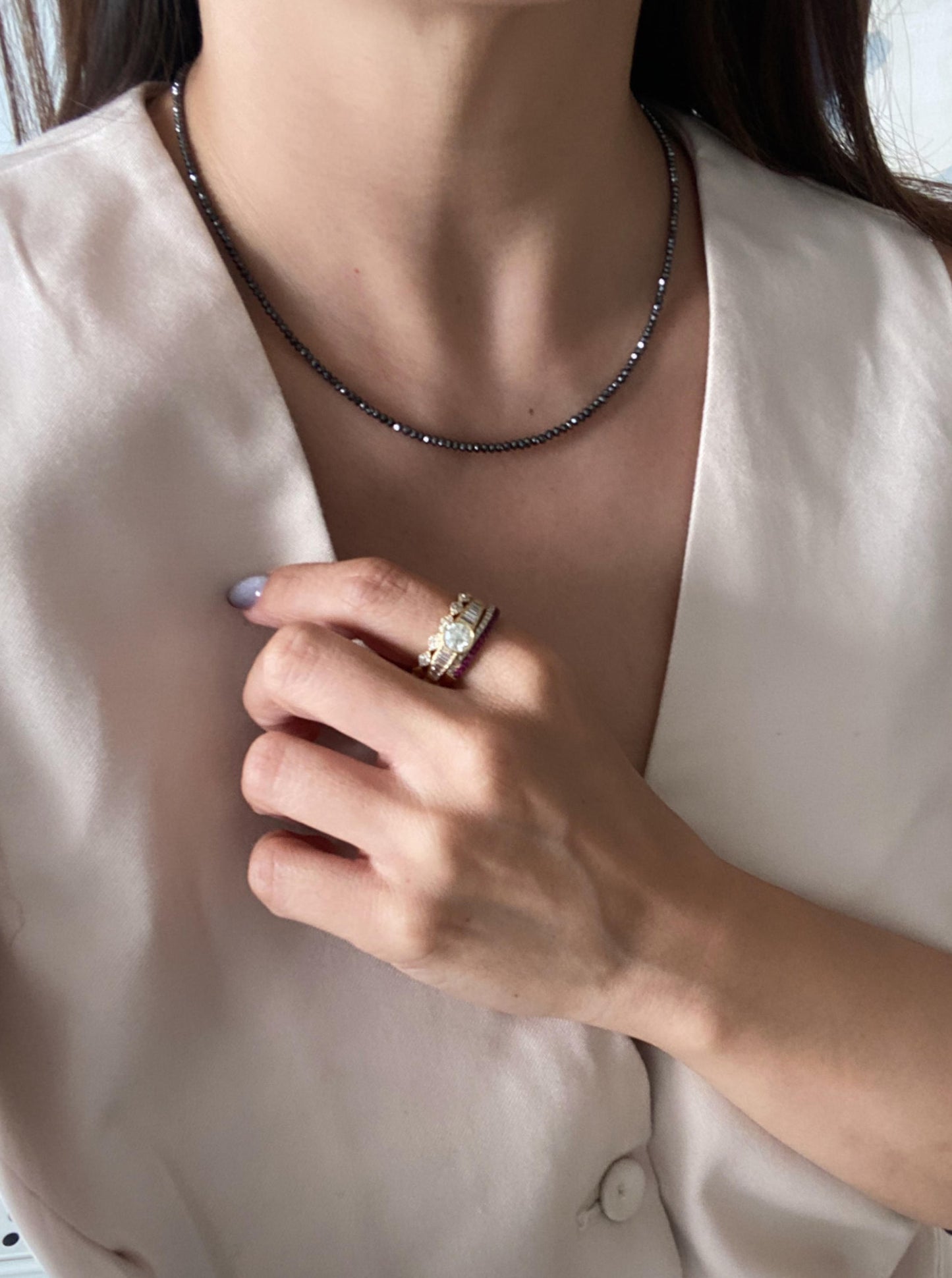 14K Black Diamond Beaded Chain