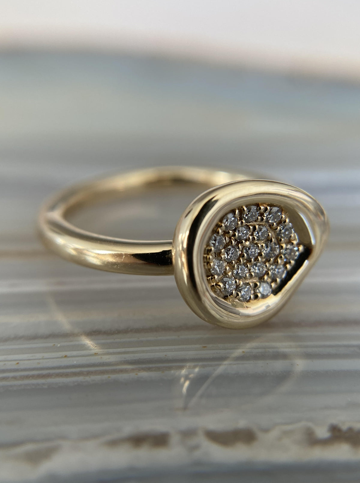 14K Bezel Diamond Cluster Ring
