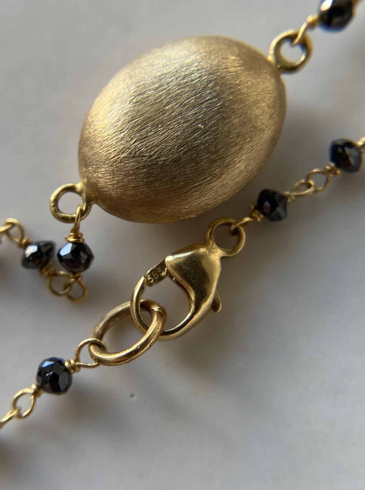 14K Black Diamond & Gold Nugget Lariat Necklace