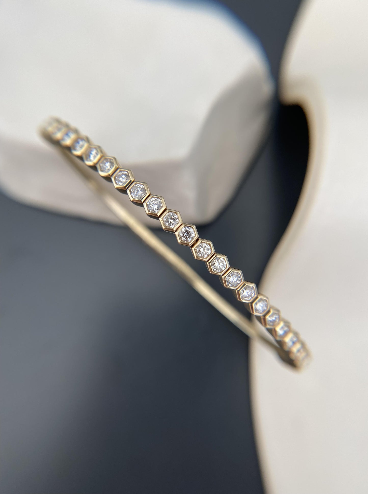 14K Honey Comb Diamond Bangle