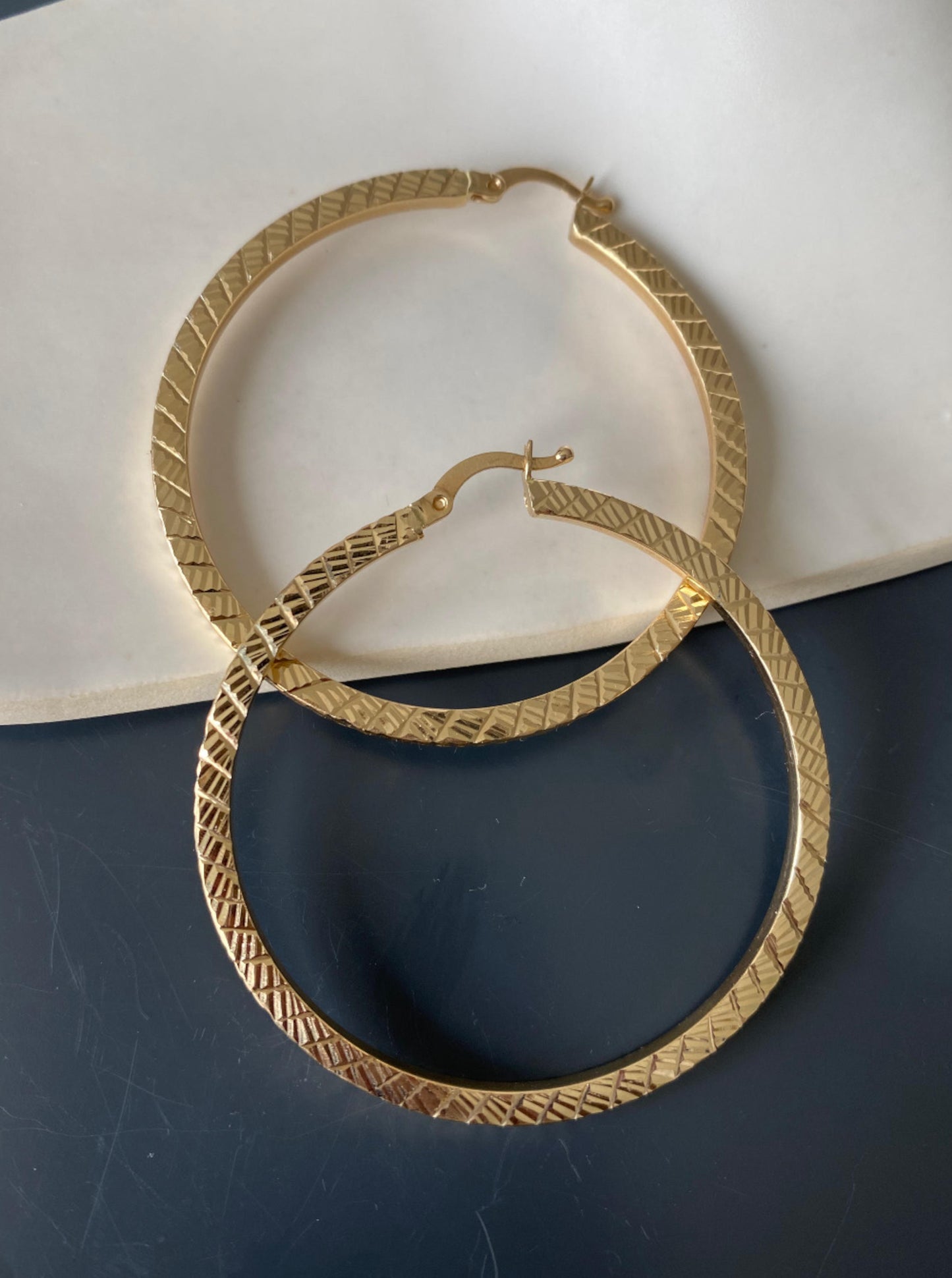 Large Diamond Cut Gold Hoops