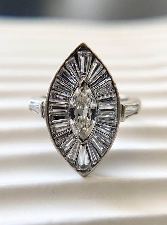 Marquise Tapered Diamond Halo Ring