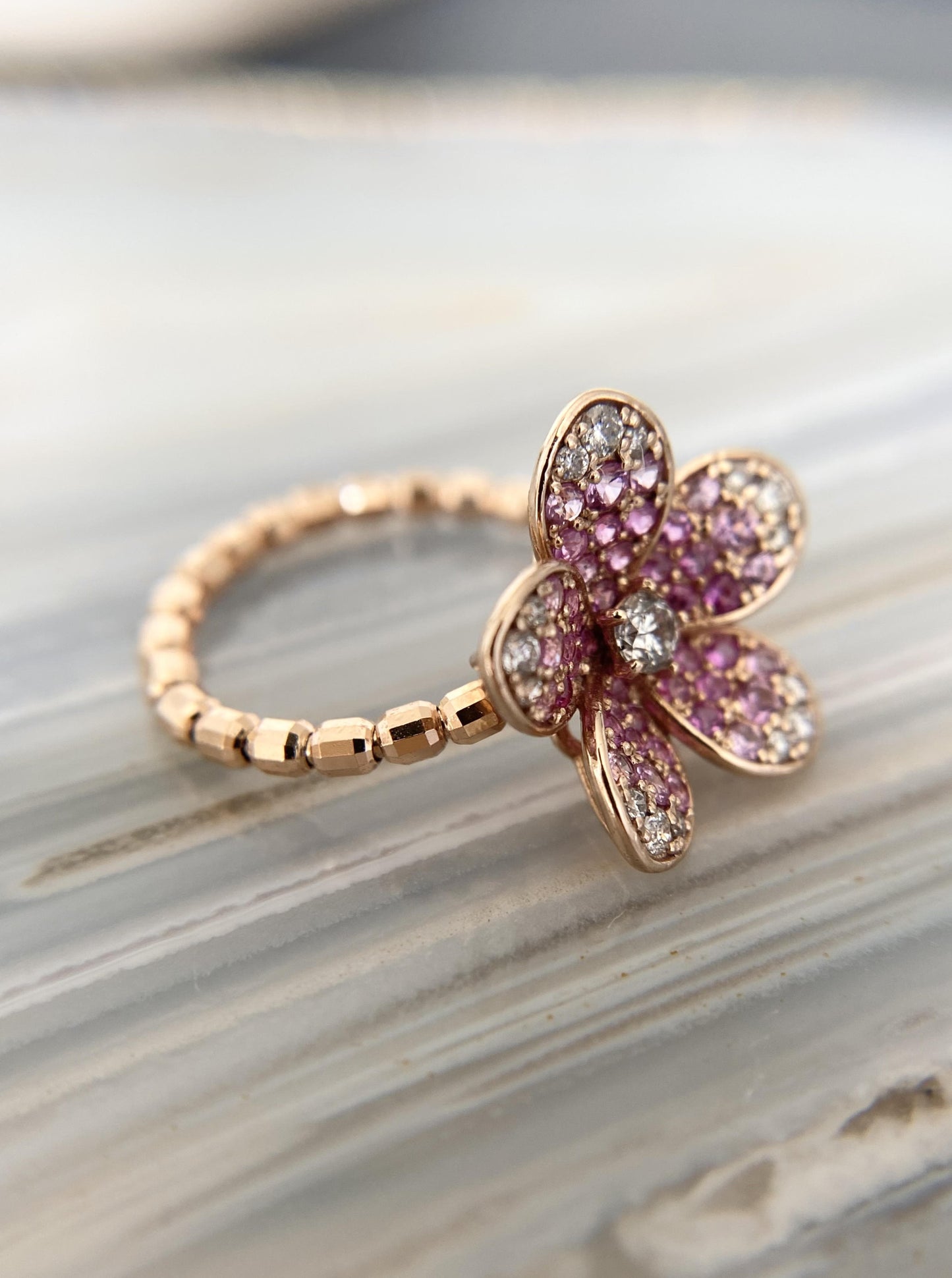 Pink Sapphire Flower Ring