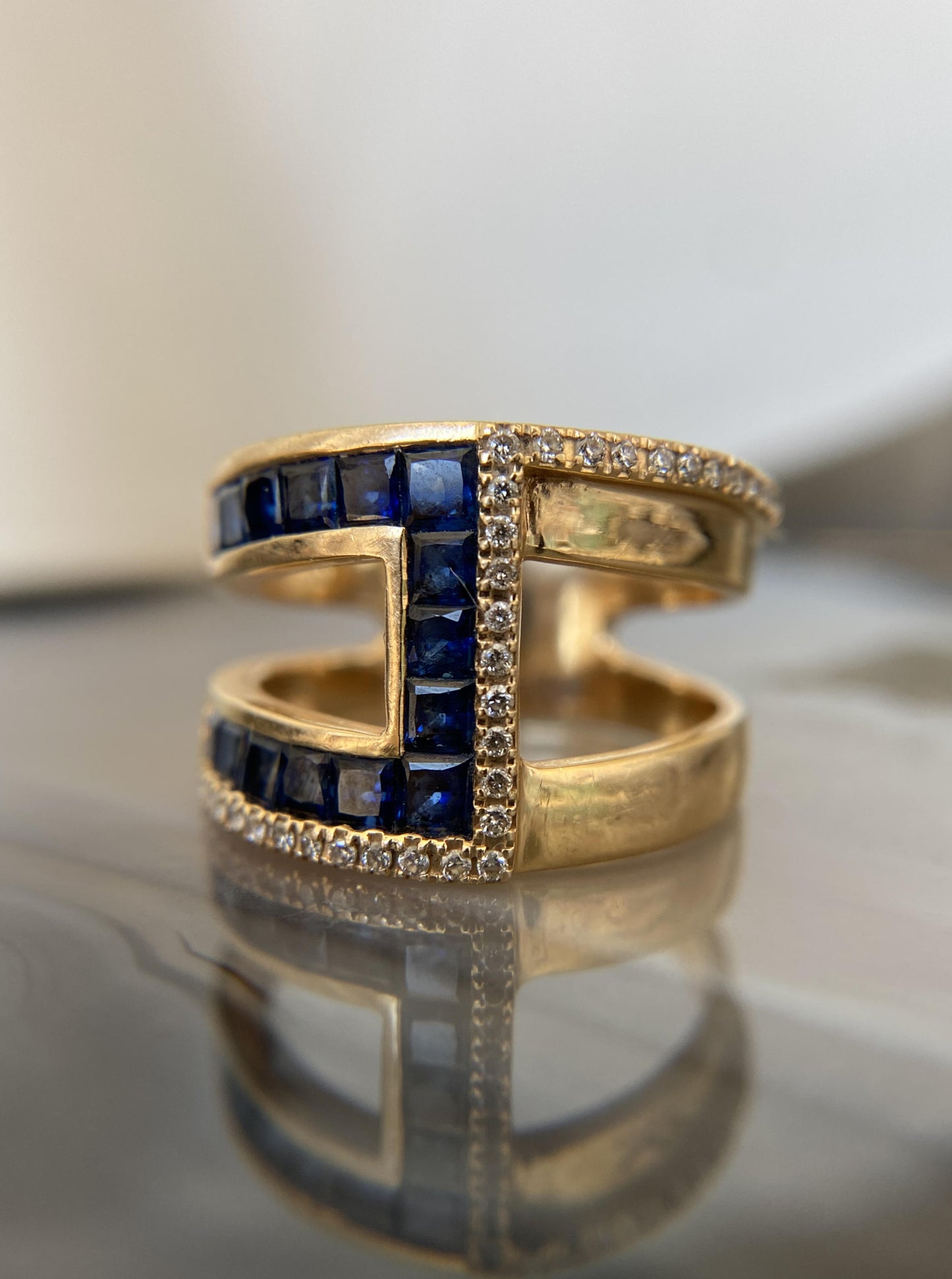 Estate Princess Cut Sapphire Diamond Ring